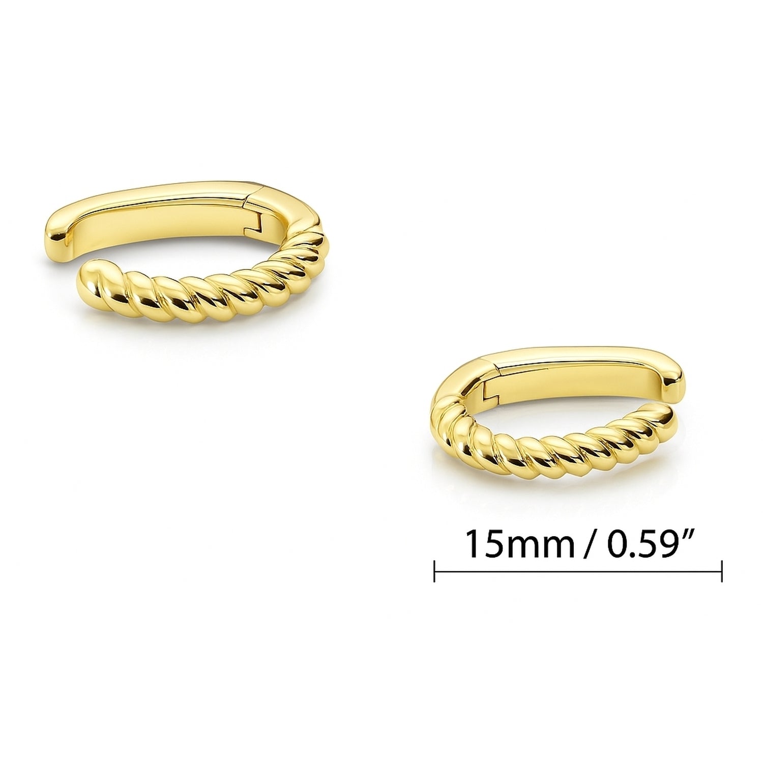 Cable Ear Cuff Cartilage Earrings in Sterling Silver, Yellow Gold Flashed