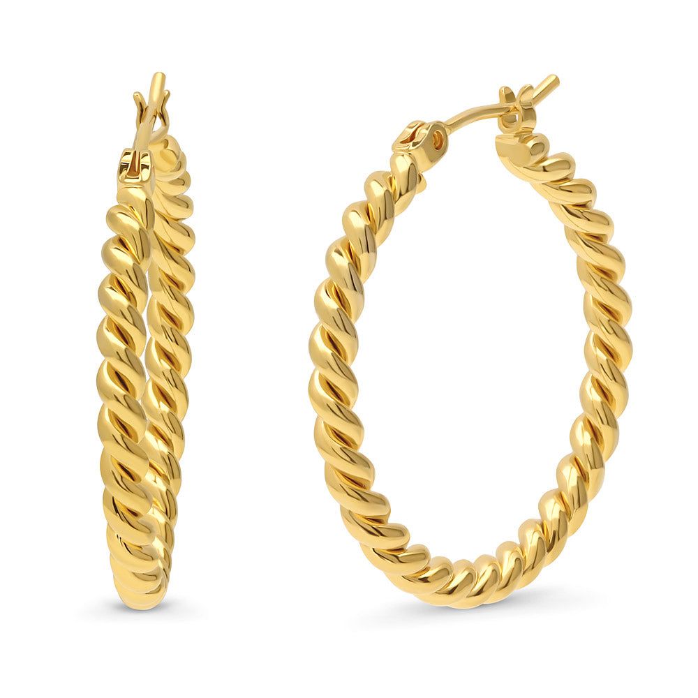 Cable Medium Hoop Earrings 1.1 inch, Gold-Tone