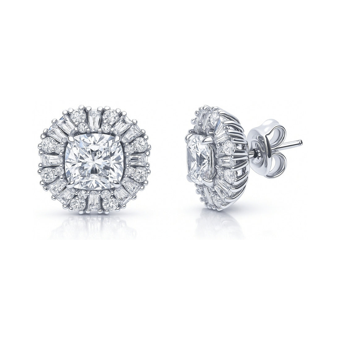 Art Deco Halo CZ Stud Earrings in Sterling Silver