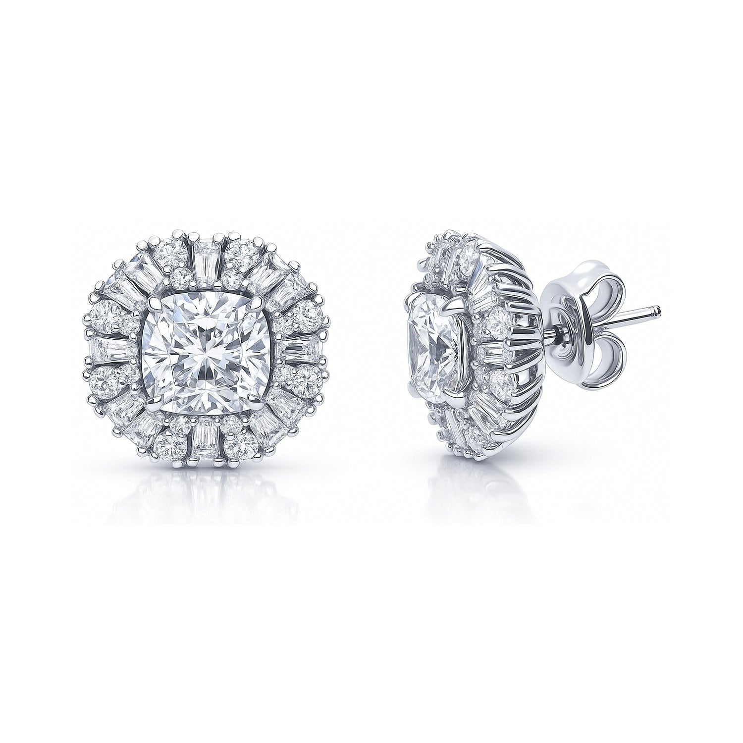 Art Deco Halo CZ Stud Earrings in Sterling Silver