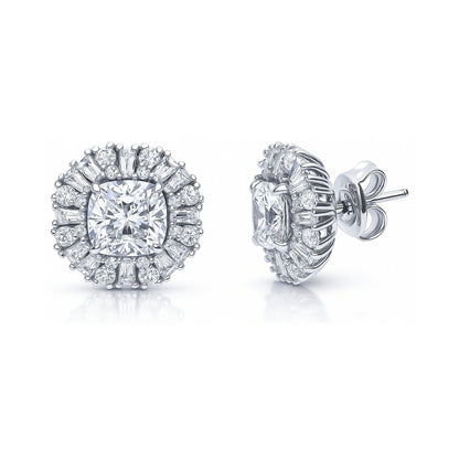 Art Deco Halo CZ Stud Earrings in Sterling Silver