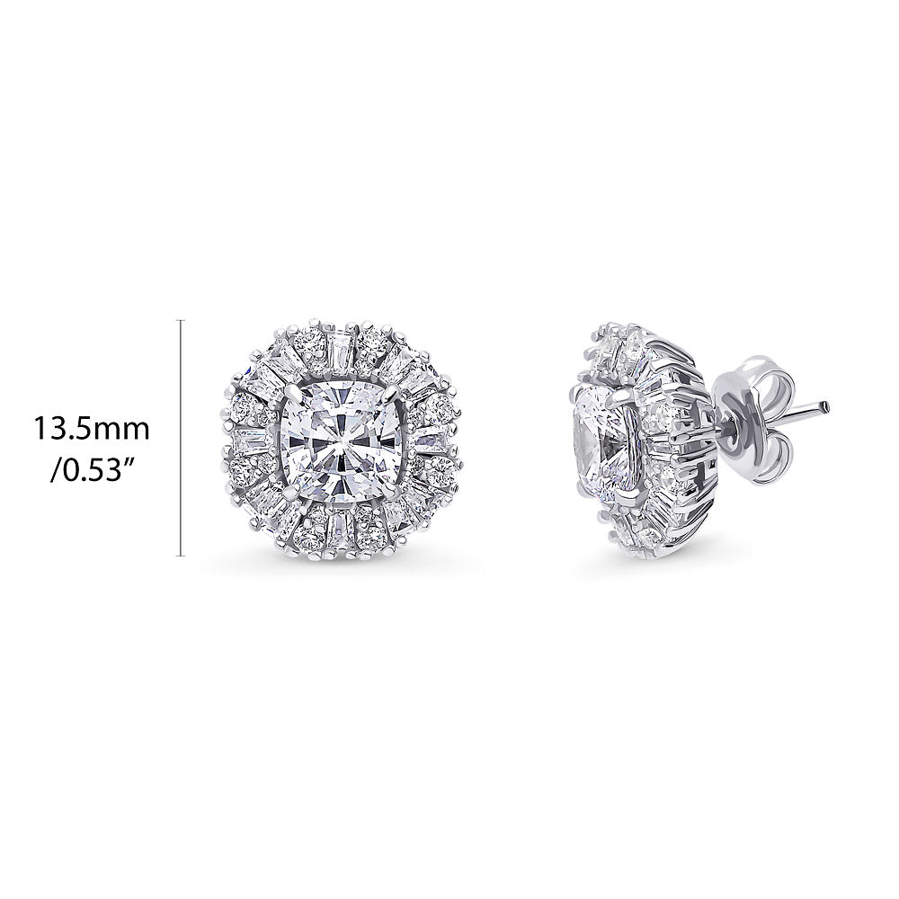 Front view of Art Deco Halo CZ Stud Earrings in Sterling Silver, 2 of 2