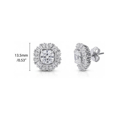 Art Deco Halo CZ Stud Earrings in Sterling Silver