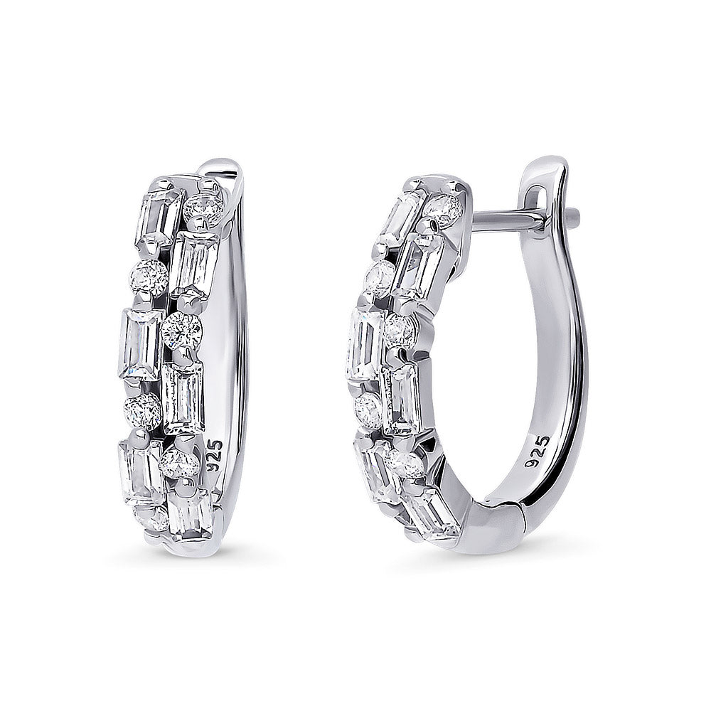 Bar CZ Medium Huggie Earrings in Sterling Silver 0.65 inch, 1 of 3