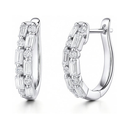 Bar CZ Small Huggie Earrings in Sterling Silver 0.7"