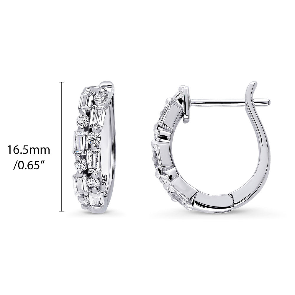 Front view of Bar CZ Medium Huggie Earrings in Sterling Silver 0.65 inch, 3 of 3