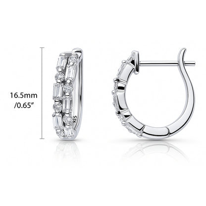 Bar CZ Small Huggie Earrings in Sterling Silver 0.7"