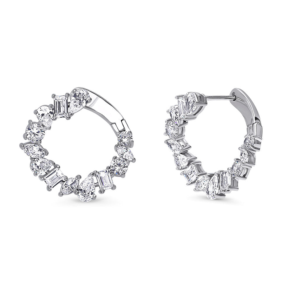 Cluster CZ Medium Hoop Earrings in Sterling Silver 0.8 inch, 1 of 3