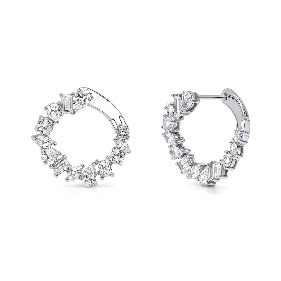 Cluster CZ Small Hoop Earrings in Sterling Silver 0.8"