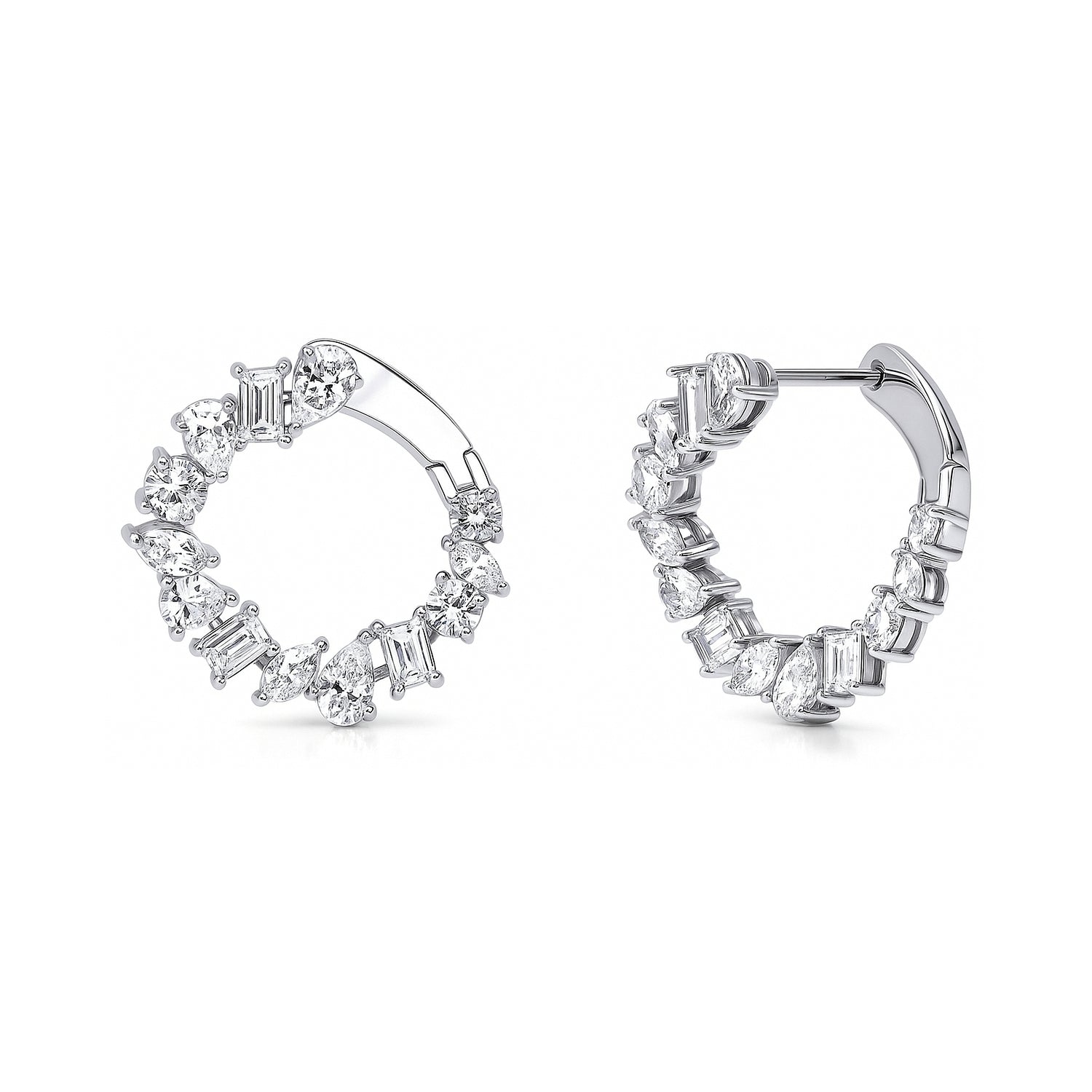 Cluster CZ Small Hoop Earrings in Sterling Silver 0.8"