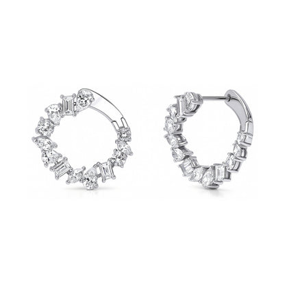 Cluster CZ Small Hoop Earrings in Sterling Silver 0.8"