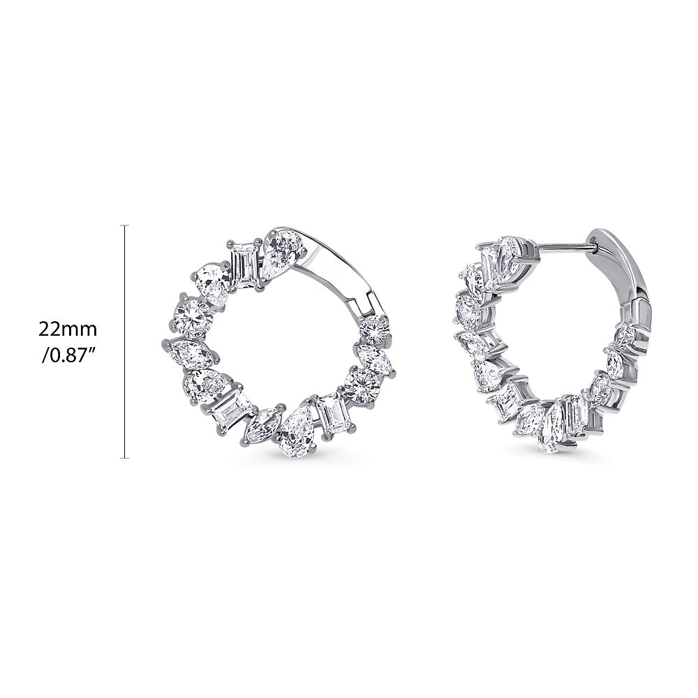 Front view of Cluster CZ Medium Hoop Earrings in Sterling Silver 0.8 inch, 3 of 3