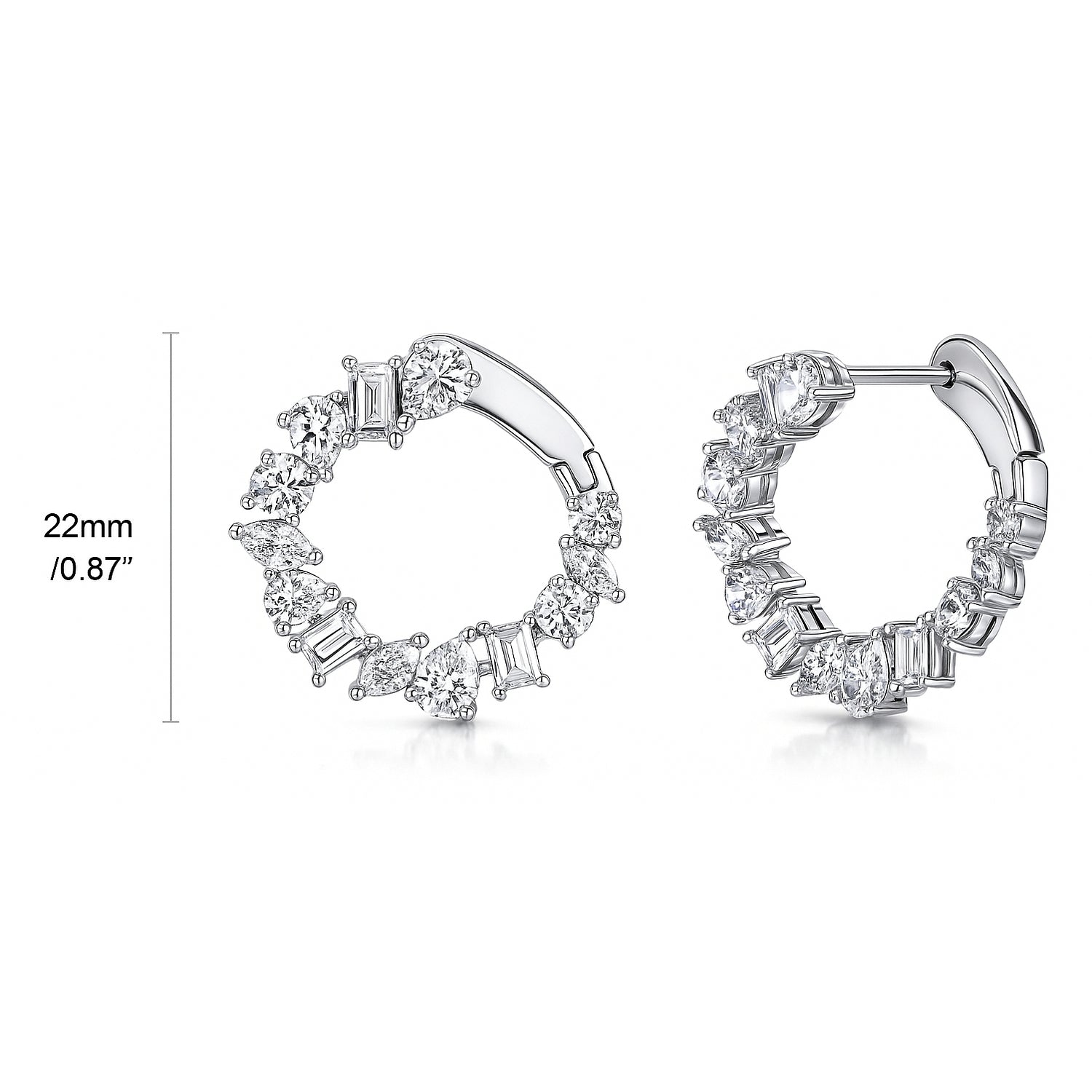 Cluster CZ Small Hoop Earrings in Sterling Silver 0.8"