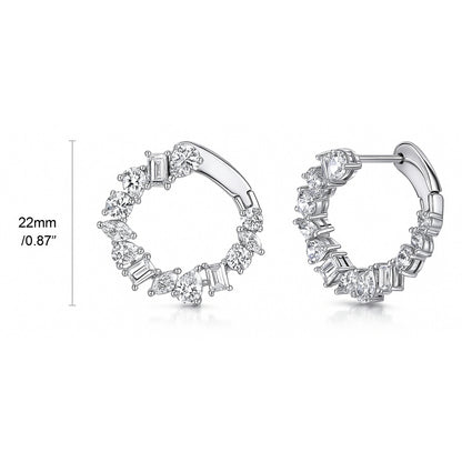 Cluster CZ Small Hoop Earrings in Sterling Silver 0.8"