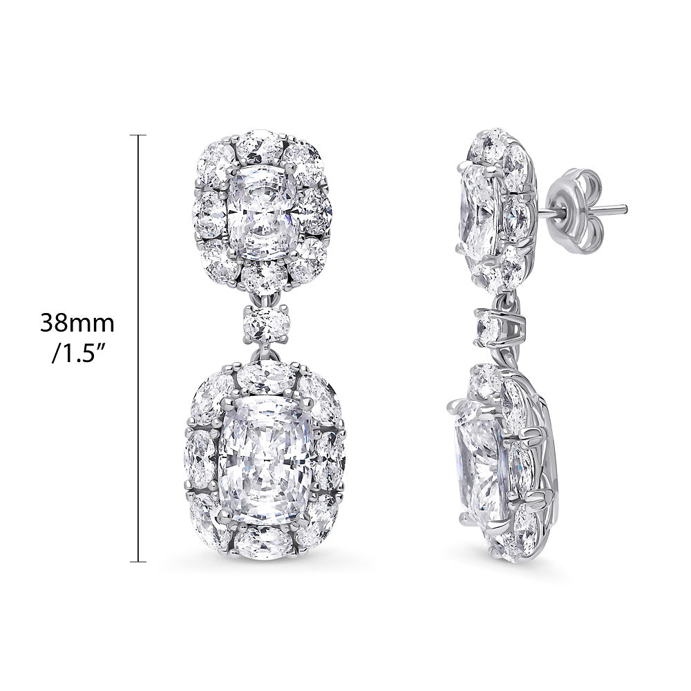 Halo Cushion CZ Chandelier Earrings in Sterling Silver