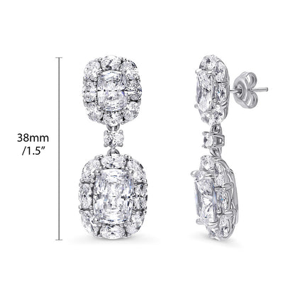 Halo Cushion CZ Chandelier Earrings in Sterling Silver