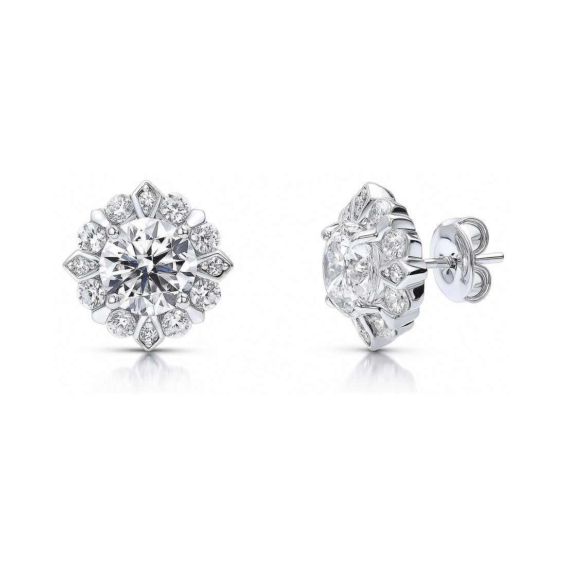 Halo Flower CZ Stud Earrings in Sterling Silver