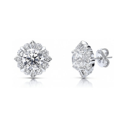 Halo Flower CZ Necklace and Earrings in Sterling Silver