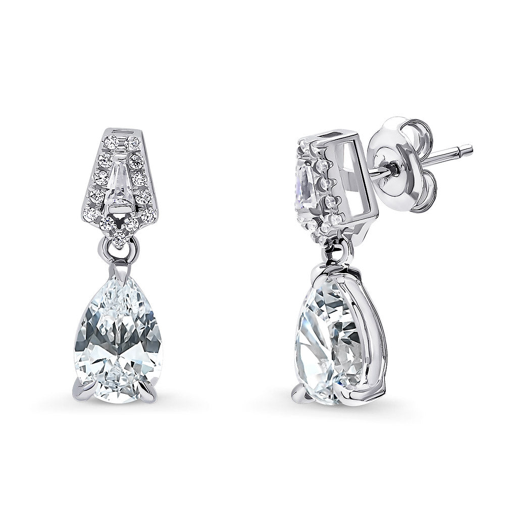Art Deco CZ Dangle Earrings in Sterling Silver