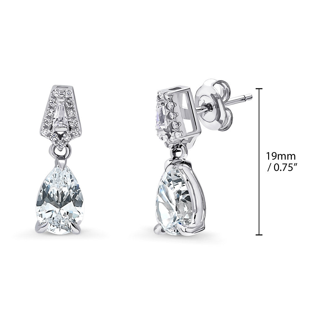Front view of Art Deco CZ Dangle Earrings in Sterling Silver, 2 of 2