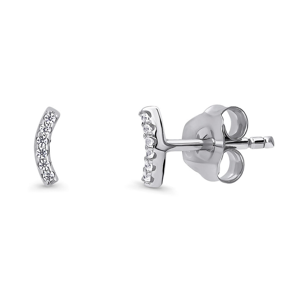 Bar CZ Stud Earrings in Sterling Silver, Rhodium Plated