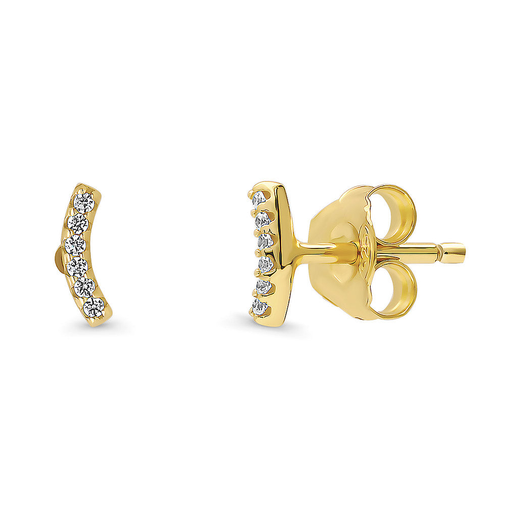 Bar CZ Stud Earrings in Sterling Silver, Yellow Gold Flashed