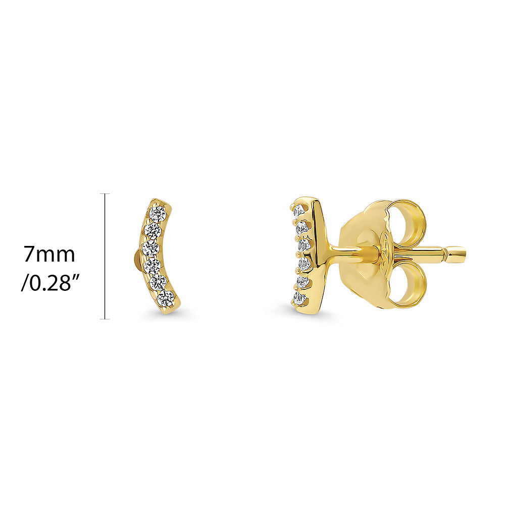 Front view of Bar CZ Stud Earrings in Sterling Silver, Yellow Gold Flashed