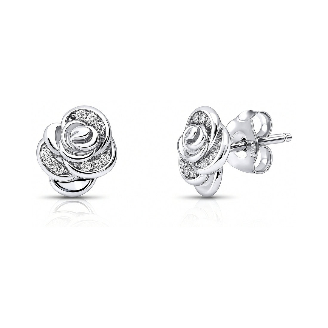 Rose Flower CZ Cartilage Stud Earrings in Sterling Silver