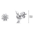 Hummingbird Flower CZ Stud Earrings in Sterling Silver, Rhodium Plated