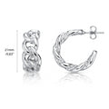 Cable Rope Small Half Hoop Earrings 0.8 inch, Silver-tone