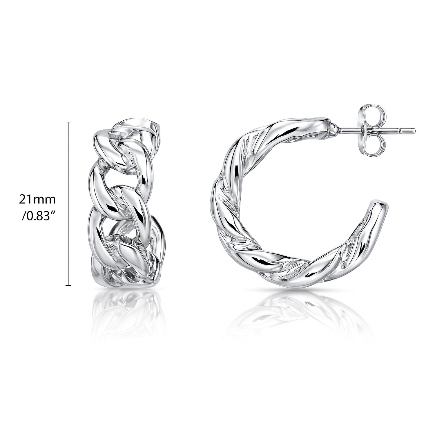 Cable Rope Small Hoop Earrings 0.8", 2 Pairs