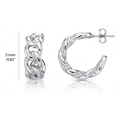 Cable Rope Small Hoop Earrings 0.8", 2 Pairs