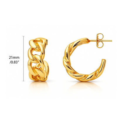 Cable Rope Small Hoop Earrings 0.8", 2 Pairs