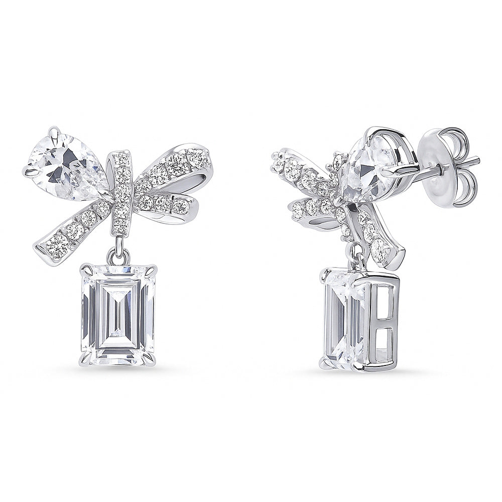 Ribbon Bow Tie CZ Earrings in Sterling Silver, 1 of 2