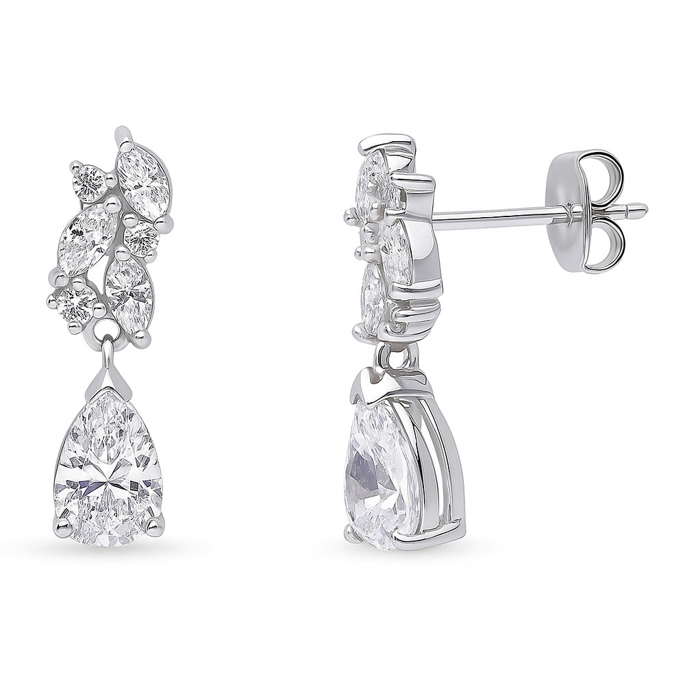 Cluster Teardrop Navette CZ Set in Sterling Silver