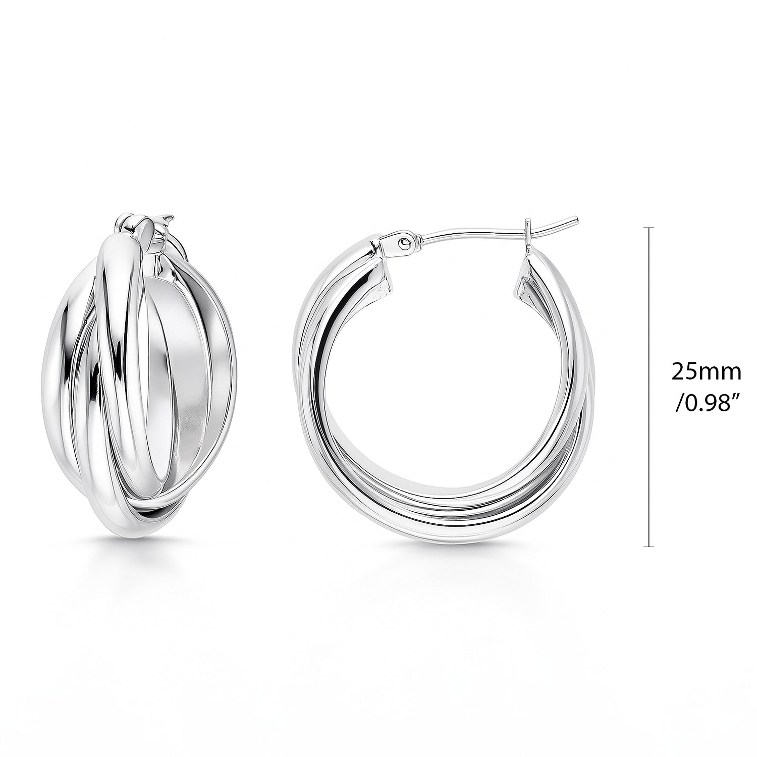 Interlocking Woven Infinity Small Hoop Earrings 1 inch, Silver-tone
