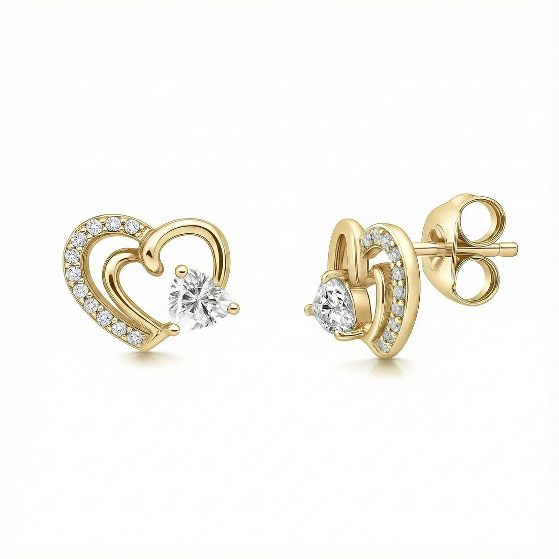 Open Heart CZ Stud Earrings in Sterling Silver