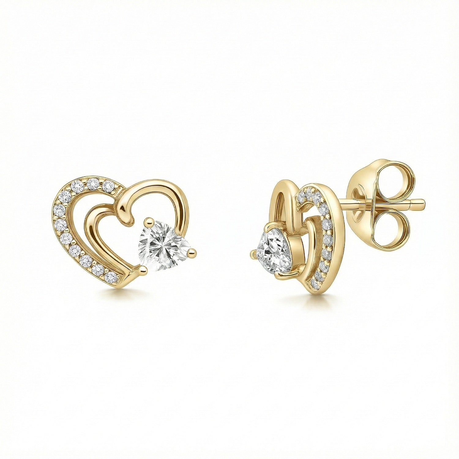 Open Heart CZ Stud Earrings in Sterling Silver