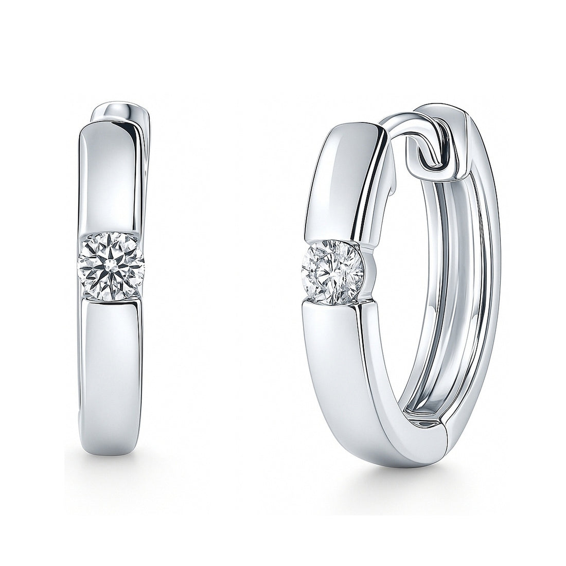 Solitaire CZ Small Hoop Earrings Gold Flashed 0.6"