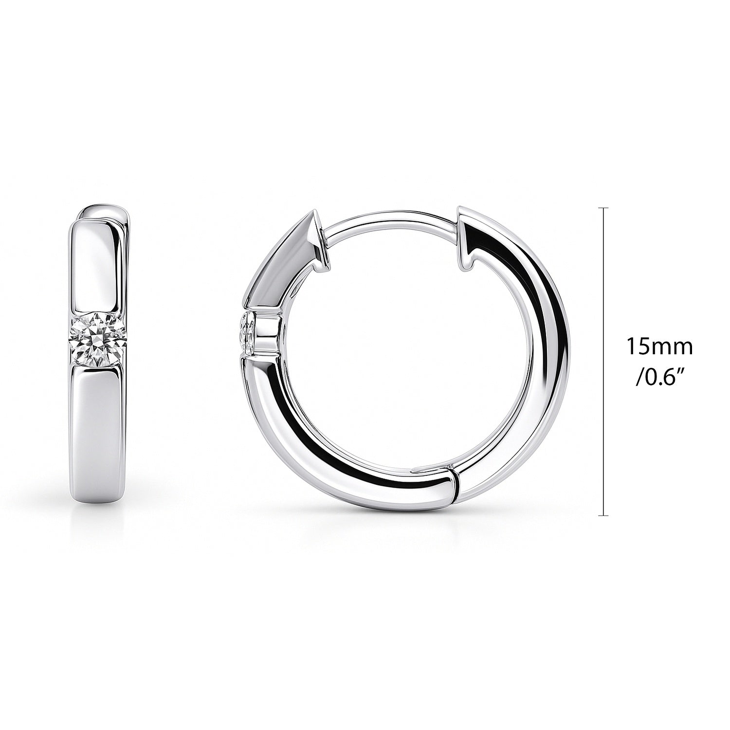 Solitaire CZ Small Hoop Earrings Gold Flashed 0.6 inch, 0.6 inch, Silver-tone
