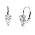 Solitaire 2.6ct Pear CZ Leverback Earrings in Sterling Silver, Rhodium Plated