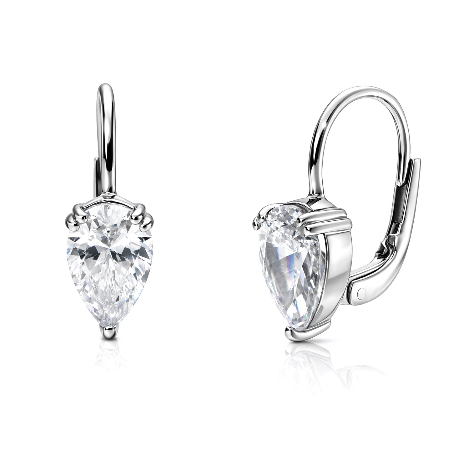 Solitaire 2.6ct Pear CZ Leverback Earrings in Sterling Silver