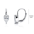 Solitaire 2.6ct Pear CZ Leverback Earrings in Sterling Silver, Rhodium Plated