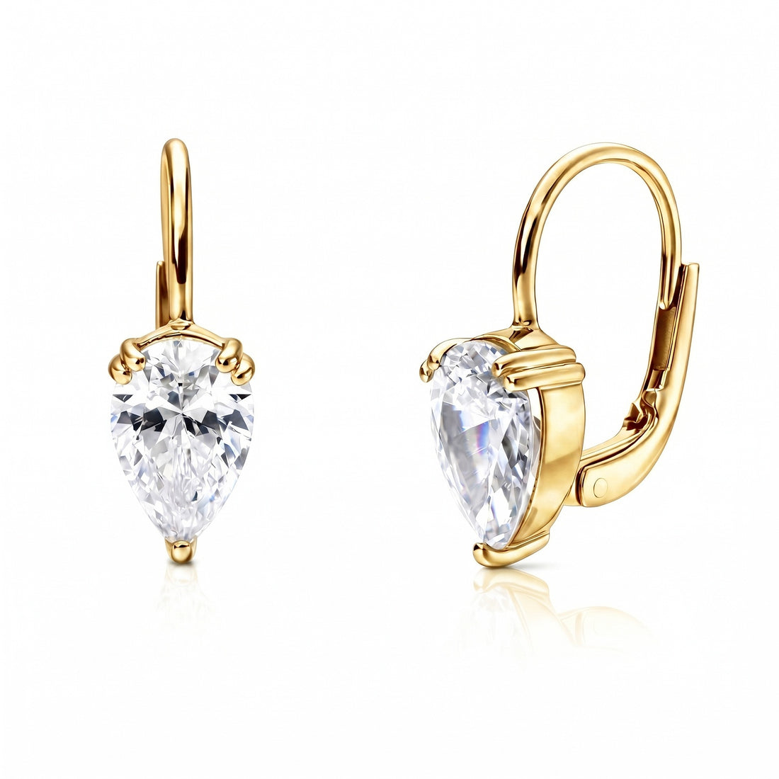 Solitaire 2.6ct Pear CZ Leverback Earrings in Sterling Silver