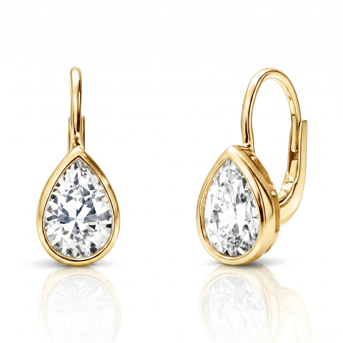 Solitaire 2.6ct Pear CZ Leverback Earrings in Sterling Silver