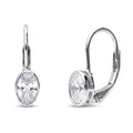 Solitaire Oval Oval CZ Leverback Earrings in Sterling Silver, Rhodium Plated