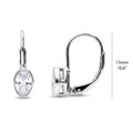 Solitaire Oval Oval CZ Leverback Earrings in Sterling Silver, Rhodium Plated