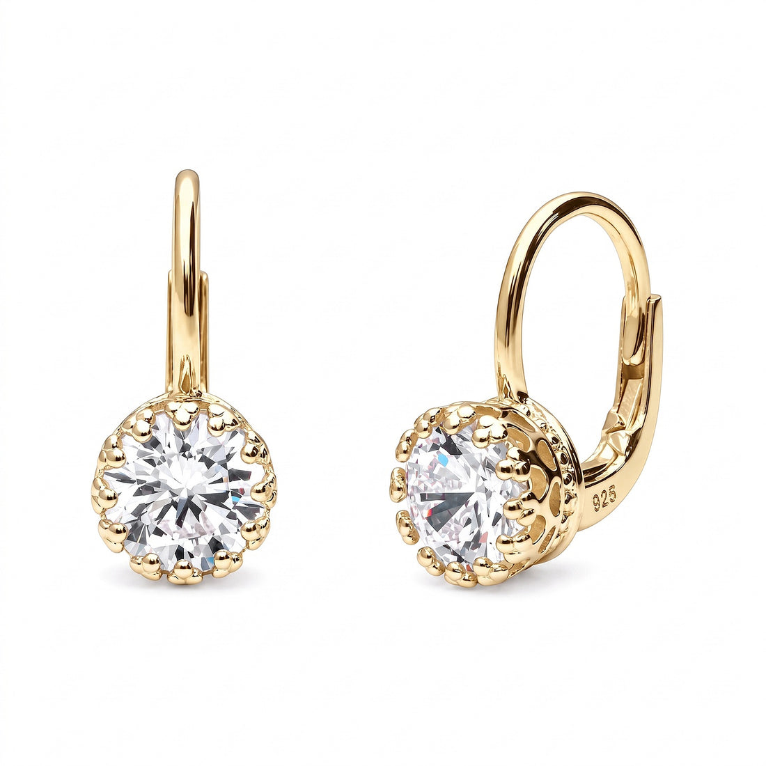 Solitaire 2ct Crown Set CZ Earrings in Sterling Silver