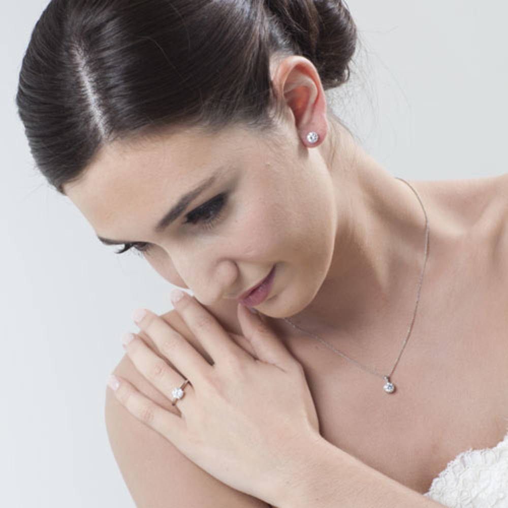 Solitaire Cartilage CZ Cartilage Stud Earrings in Sterling Silver, Rhodium Plated