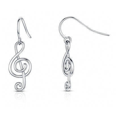 Treble Clef Music Note Fish Hook Earrings in Sterling Silver